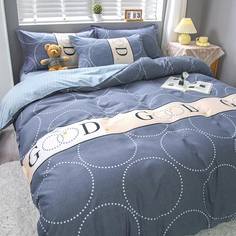 DecorBites™ Geometric Floral Bedding Set with Quilt Cover, Duvet Cover, Sheet, and Pillows