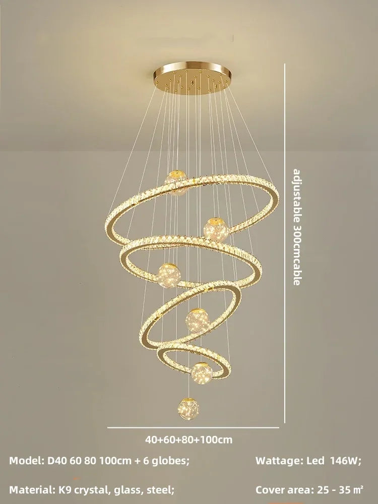 DecorBites™ Crystal LED Chandelier: Modern Living Room Pendant Lights, Glass Globe Hanging Lamp