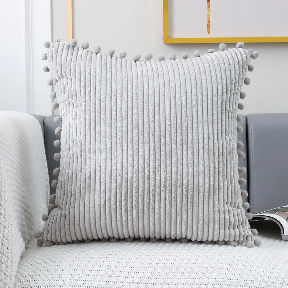 DecorBites™ Corduroy Pompom Cushion Cover 45x45 for Sofa Living Room