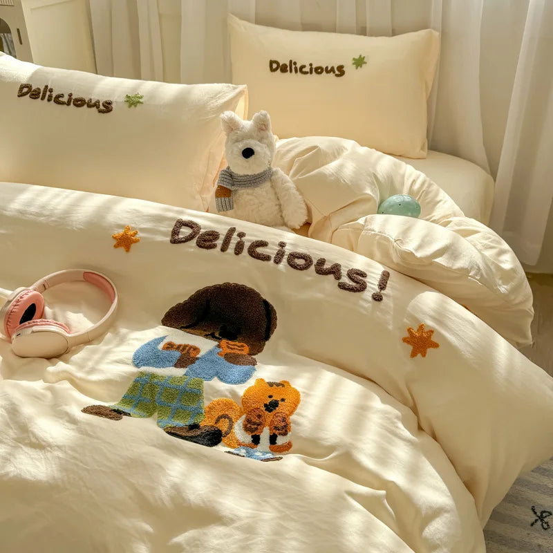 DecorBites™ Cartoon Embroidery Bed Sets - Super Soft & Cute Bedding Set for Kids & Adults