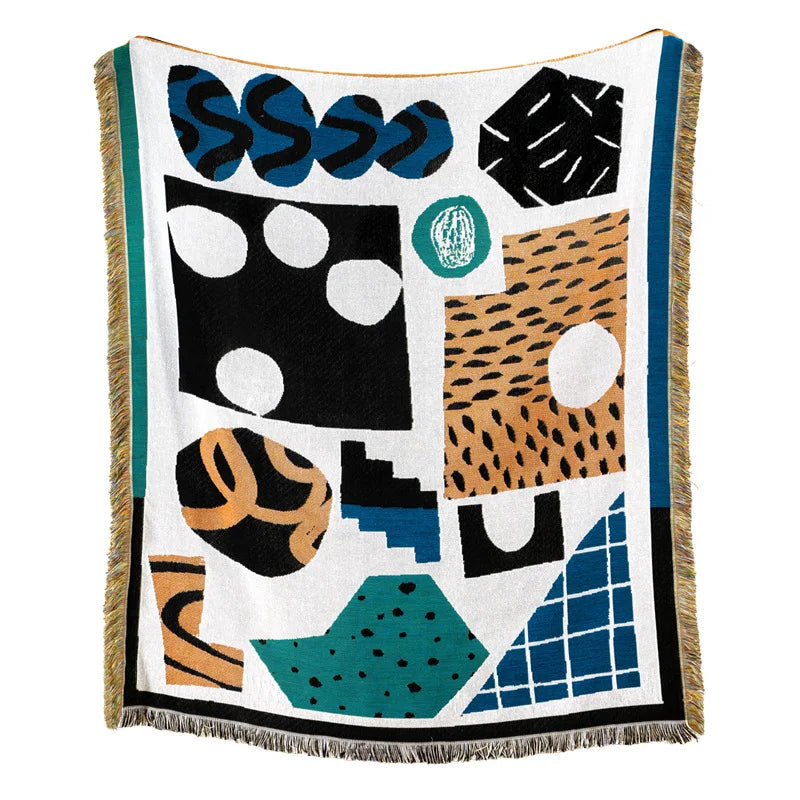 DecorBites™ Beach Blanket Sofa Cover - American Country Plaid Blanket - Cotton Tassel Throw Tapestry
