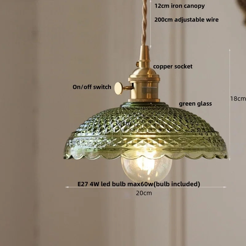 DecorBites™ LED Pendant Lights Green Glass Copper Socket with Walnut Wood - Nordic Modern