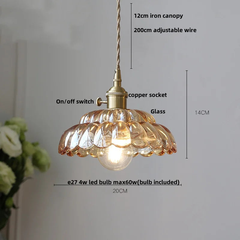 DecorBites™ Amber Flower Glass Pendant Light LED Kitchen Decor Home Reading Room