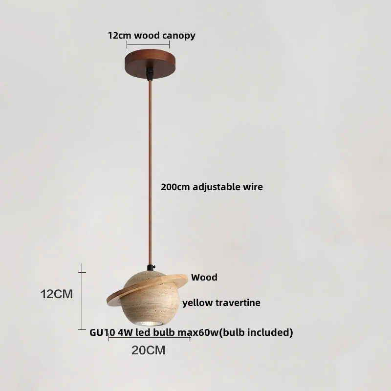 DecorBites™ LED Pendant Lights Wood Home Decor Yellow Stone Globe Hanging Lamp