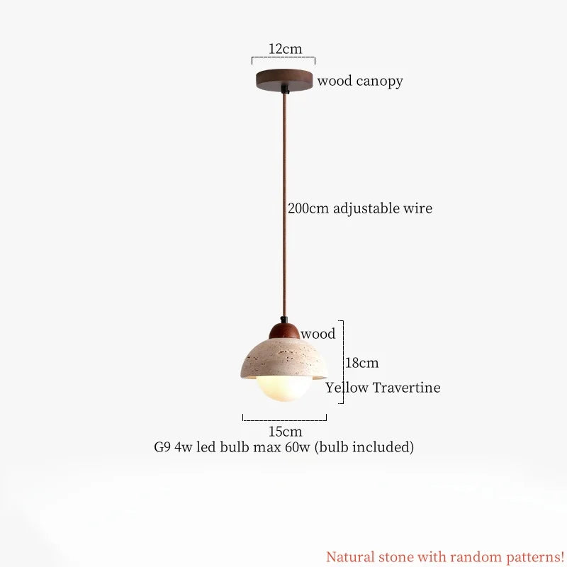DecorBites™ LED Pendant Lamp Yellow Travertine Adjustable Wabi Sabi Light