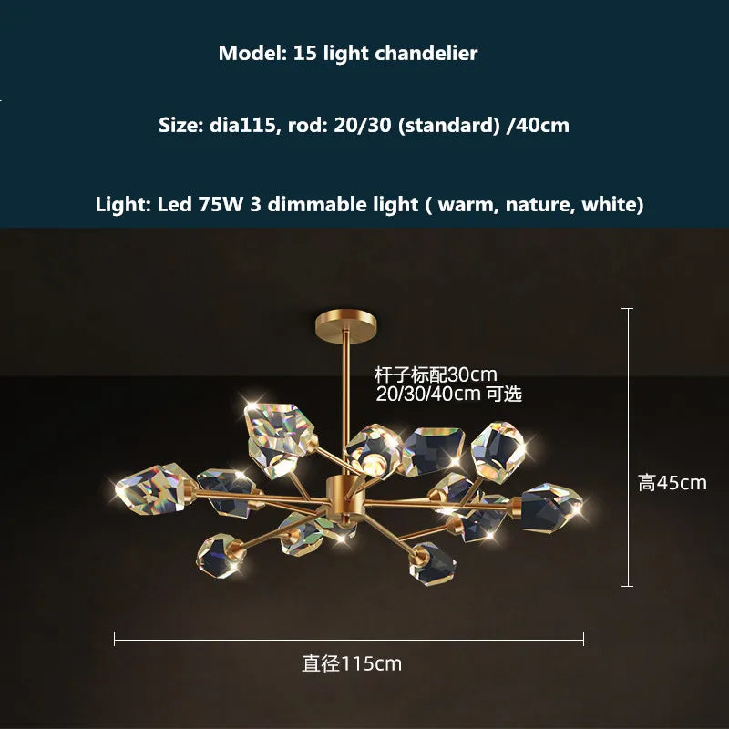 DecorBites™ Copper LED 3-Light Dimmable Crystal Chandelier