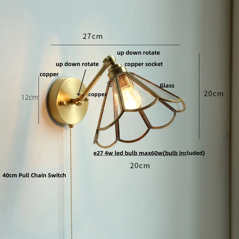 DecorBites™ Clear Glass LED Wall Lights Pull Chain Switch Modern Bedside Lamp