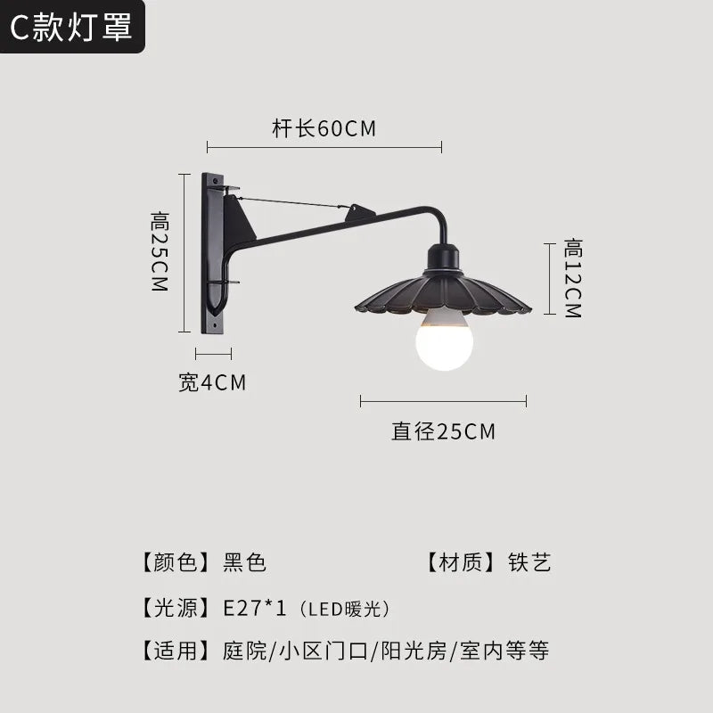 DecorBites™ Black LED Swing Arm Wall Lamp for Outdoor Decor in Bedroom, Balcony & Aisle