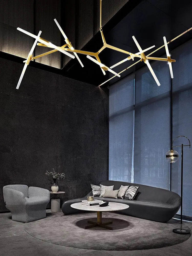 DecorBites™ Gold Branch LED Chandelier for Duplex Villa Staircase - Modern Indoor Lighting