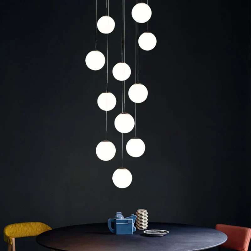 DecorBites™ Cream Glass Ball Chandelier for Duplex Villa Penthouse, Restaurant and Staircase