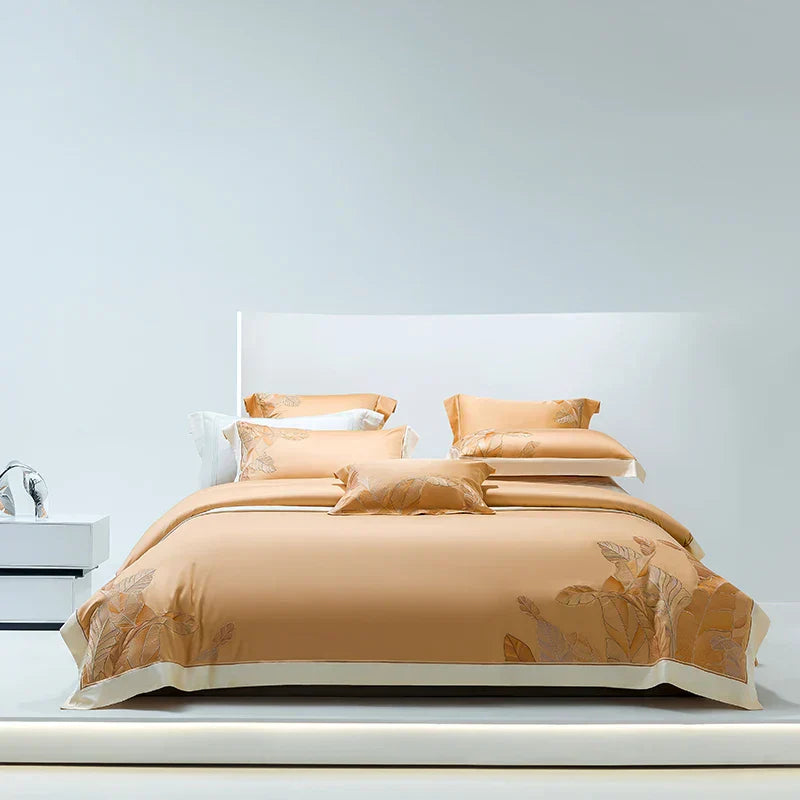 DecorBites™ Eucalyptus Lyocell Soft Silky Cool Bedding Set with Leaves Embroidery