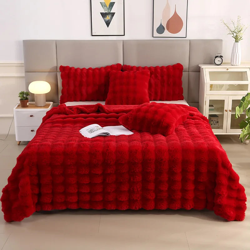 DecorBites™ Bubble Rabbit Velvet Blanket: Soft Plush Sofa Cover for All Seasons