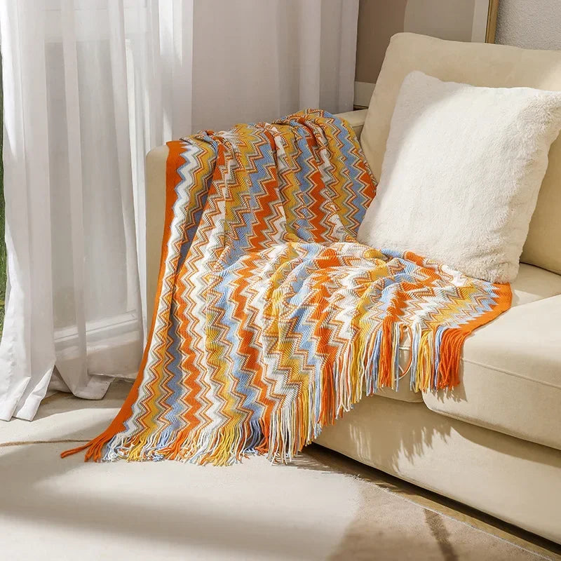 DecorBites™ Knitted Striped Sofa Blanket