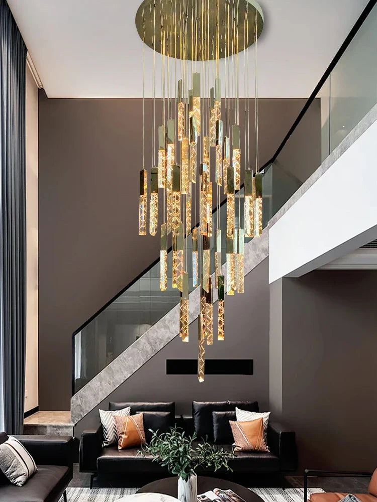 DecorBites™ Crystal Circular Staircase Chandelier for Villa Duplex Foyer Decoration