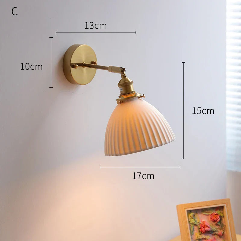 DecorBites™ Ceramic LED Wall Lights Fixture with Copper Arm for Bedroom Living Room