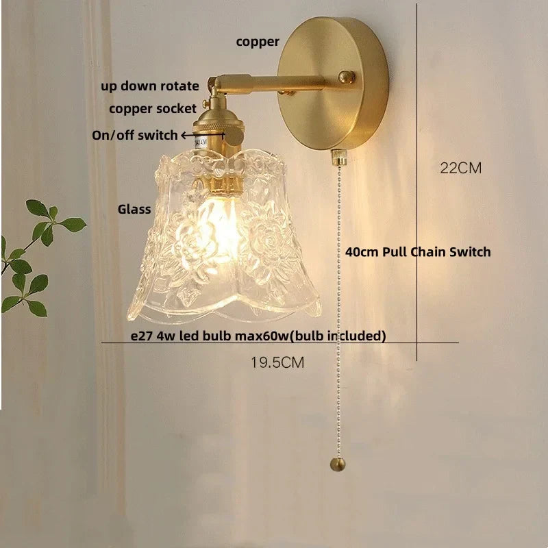 DecorBites™ Brass LED Wall Sconce with Pull Chain Switch, Nordic Design