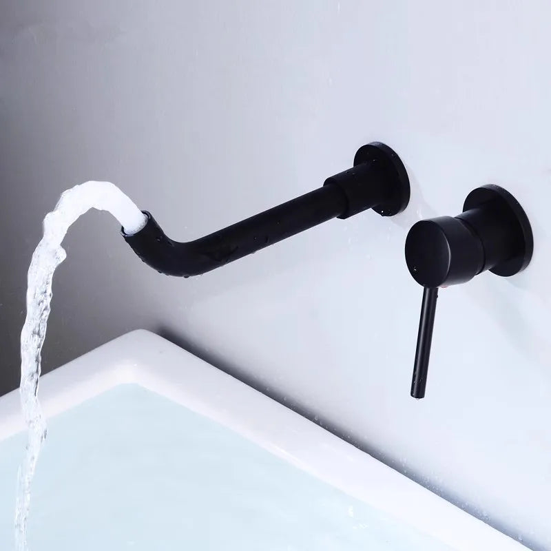 DecorBites™ Brushed Gold In-Wall Black Basin Faucet Set for Bathroom Sink Mixer Tap