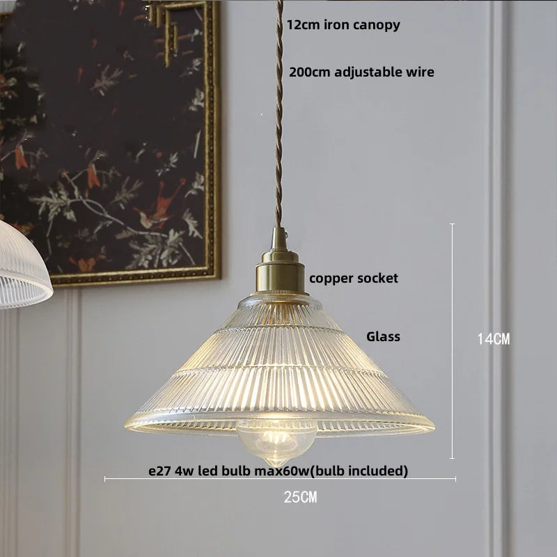 DecorBites™ Amber Glass LED Pendant Lamp Walnut Wood Copper Hanging Light