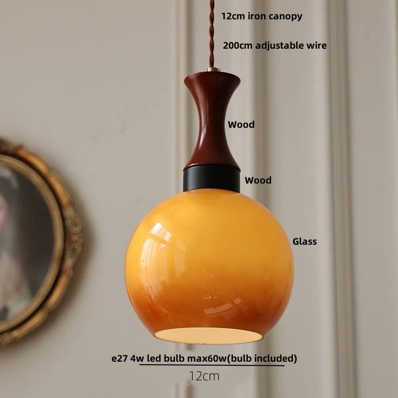 DecorBites™ Amber Glass LED Pendant Light for Kitchen Cafe Restaurant Rustic Wood Interior Lighting