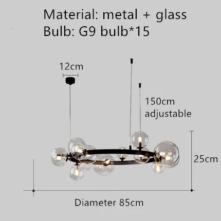 DecorBites™ Bubble Ball LED Pendant Light Fixture for Hall, Dining Room, Bedroom - Height Adjustable