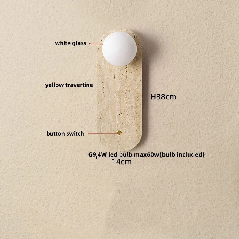 DecorBites™ LED Wall Lamp 2 Glass Ball White, Yellow Travertine Stone Indoor Light