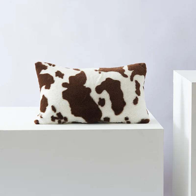 DecorBites™ Black/White Flower Cow Pattern Plush Cushion Cover 50x50 - Double Sided Print