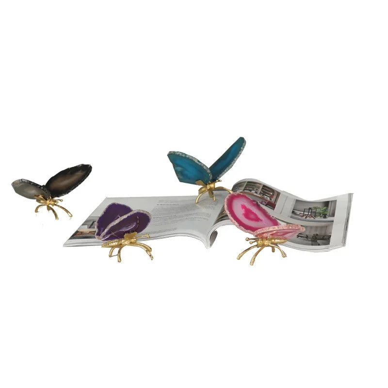 DecorBites™ Golden Crystal Agate Butterfly Sculpture Decorative Figurines