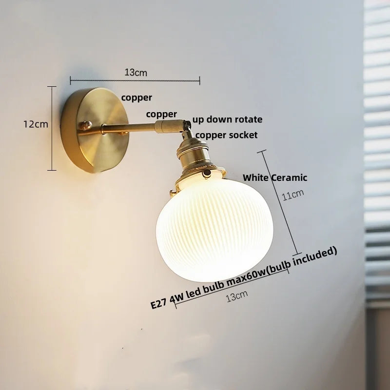 DecorBites™ Ceramic LED Wall Lights | Pull Chain Switch | Bedroom Mirror Fixture