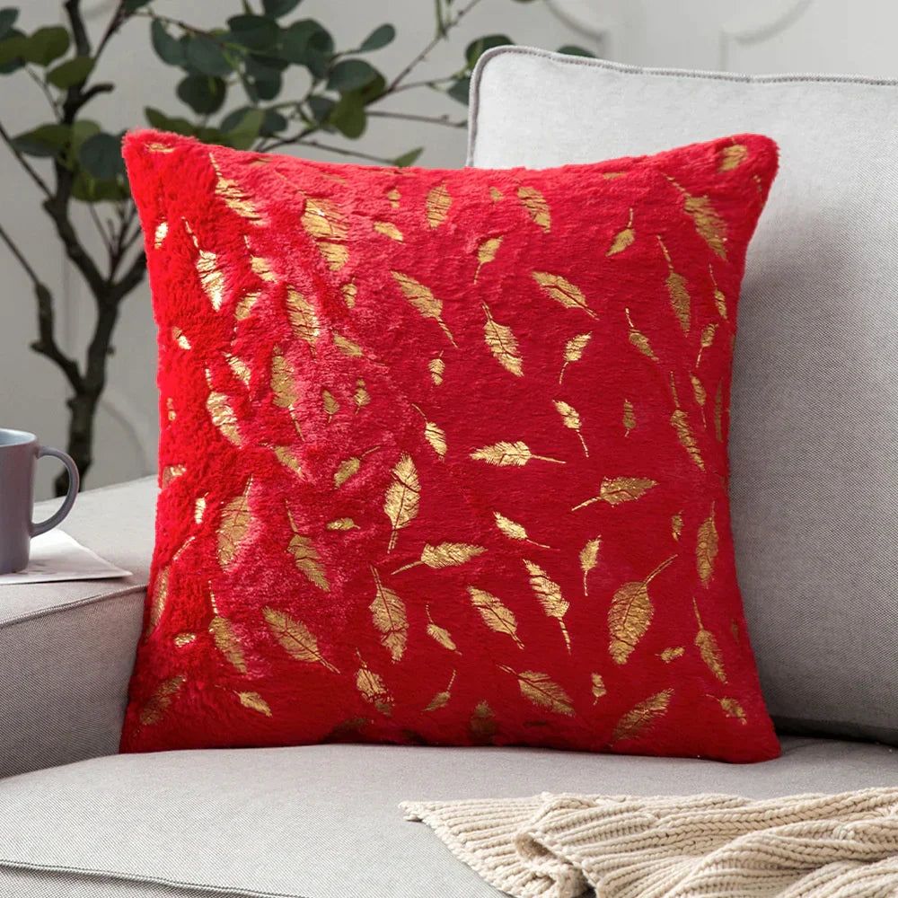 DecorBites™ Golden Fur Cushion Cover White 43x43 - Luxury Home Decor Pillow Case