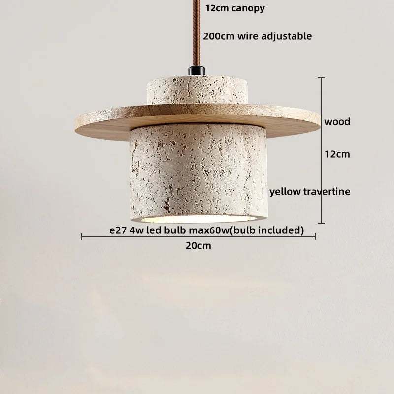 DecorBites™ LED Pendant Light: Japanese Style, Yellow Travertine Wood, Adjustable Hanging Lamp