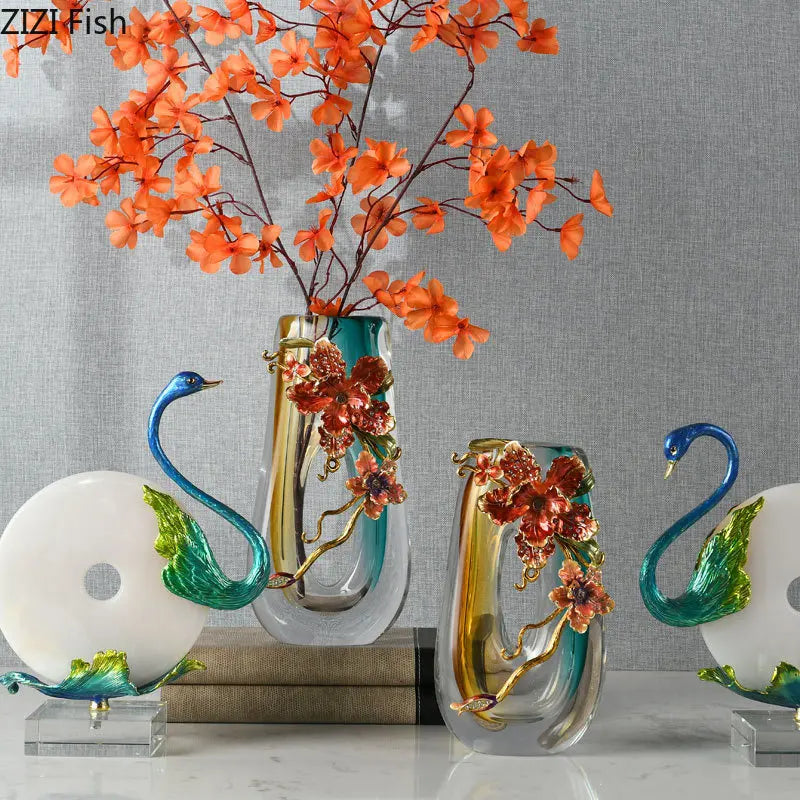 DecorBites™ Blue Gradient Glass Vase Desk Decoration Floral Relief Room Decor
