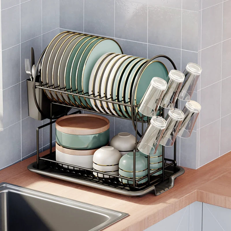 DecorBites™ Kitchen Organizer Rack with Drainboard for Dishes, Utensils, and Cups