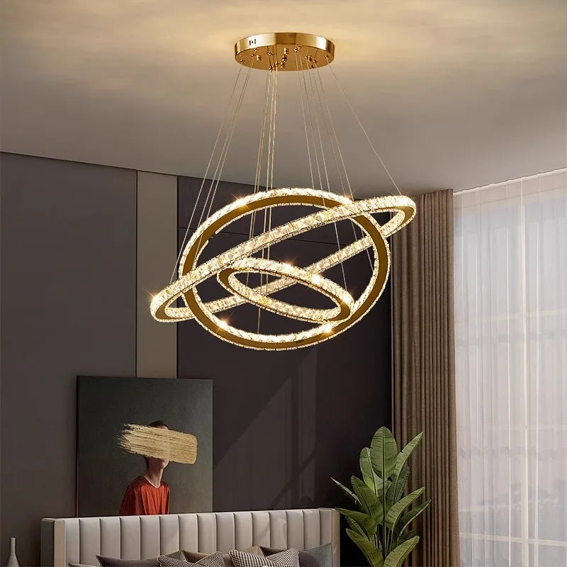 DecorBites™ Crystal Chandelier Stair Pendant Lamp Living Room Pendant Lights Interior Lighting