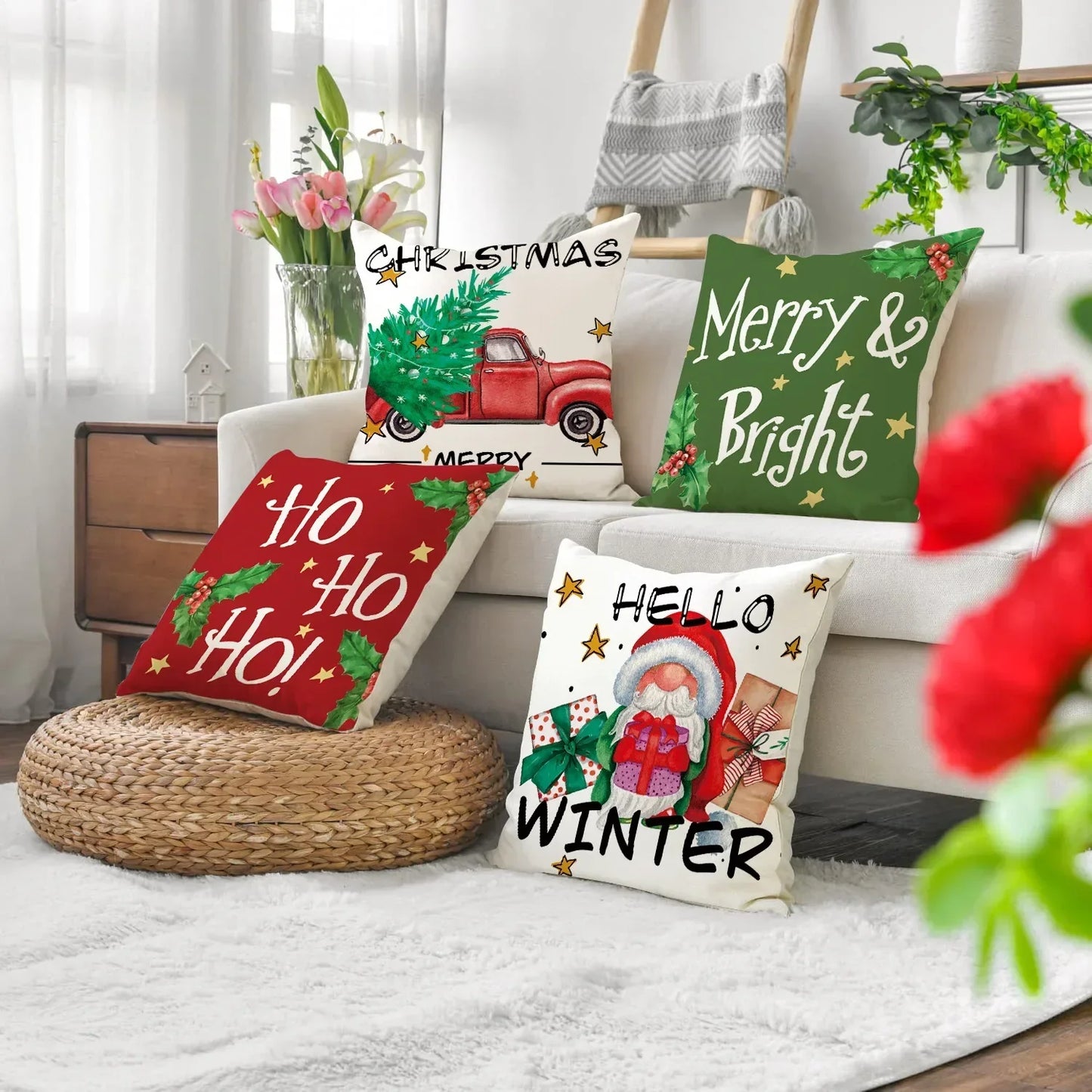 DecorBites™ Christmas Linen Decorative Pillows Print Lumbar Pillow Home Decor