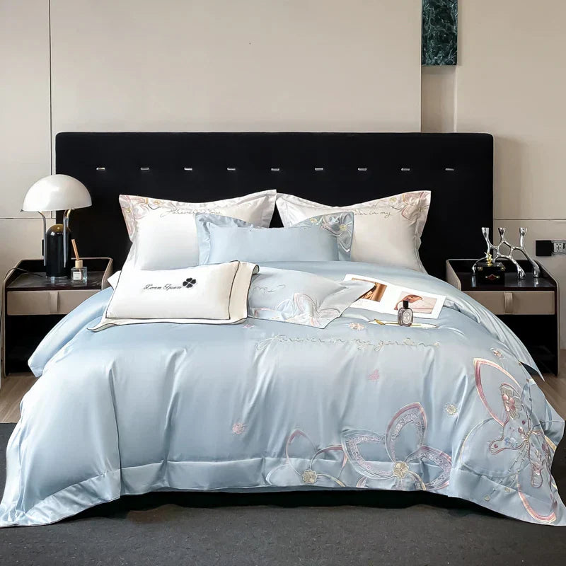 DecorBites™ Embroidered Butterfly Flowers Patchwork Bedding Set