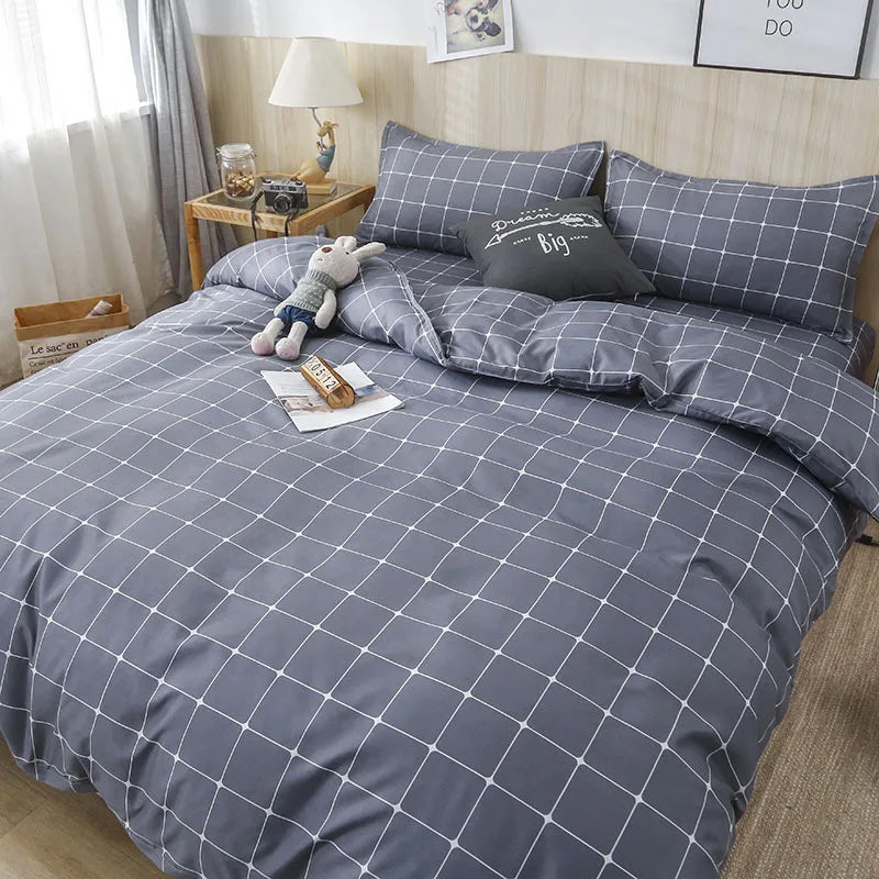 DecorBites™ Geometric Floral Bedding Set with Quilt Cover, Duvet Cover, Sheet, and Pillows