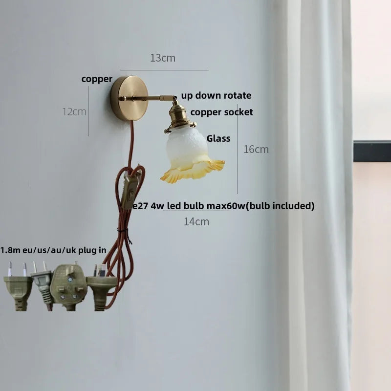 DecorBites™ Crown Glass LED Wall Lights Brass Switch Stair Fixtures