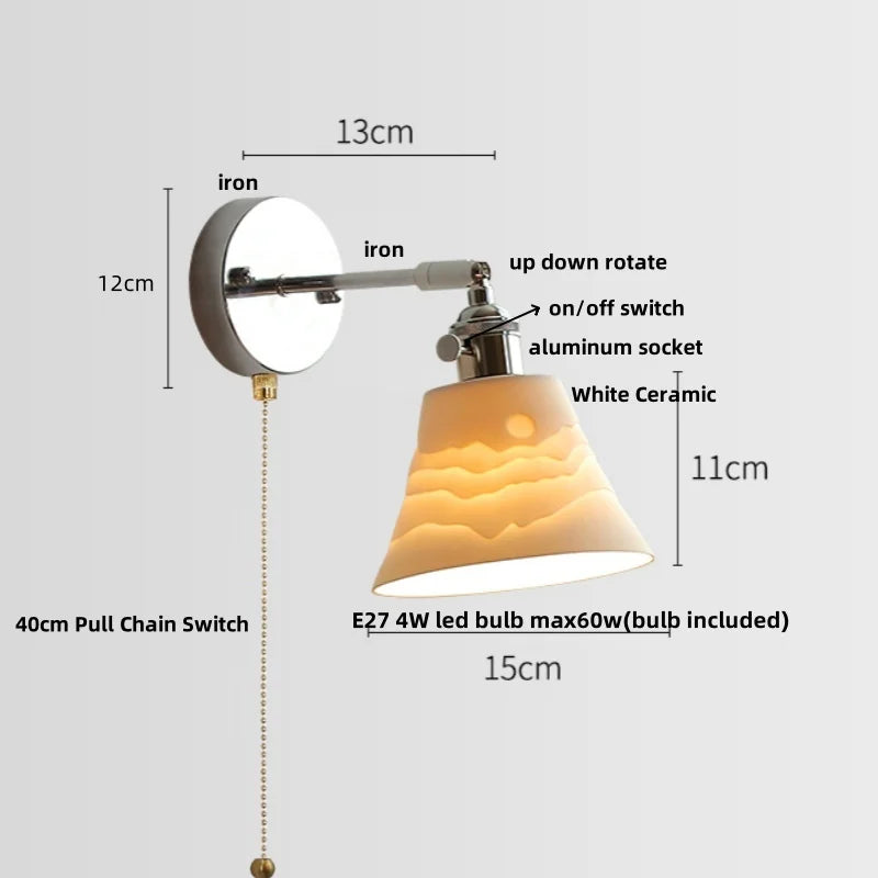 DecorBites™ Ceramic LED Wall Light Sconce, Pull Chain Switch, Modern Style