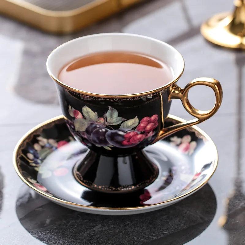 DecorBites™ Bone China Teaware Set - Black Tea Cup, Saucer, Coffee, Phnom Penh French Style