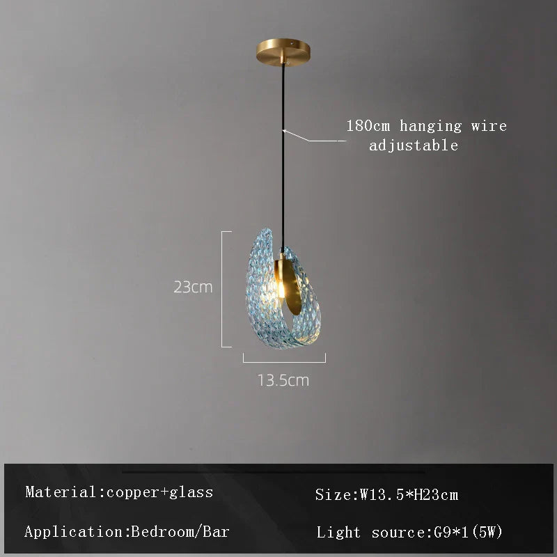 DecorBites™ Blue Glass Flower Ceiling Chandelier Copper Hanging Lamps