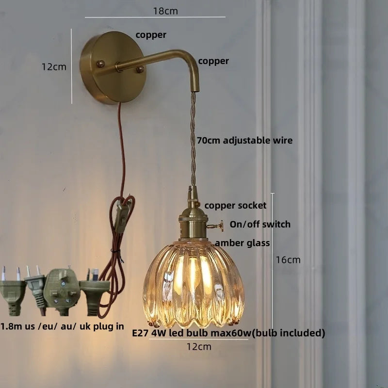 DecorBites™ Glass Adjustable LED Wall Lamp with Pull Chain Switch, Modern Nordic Design