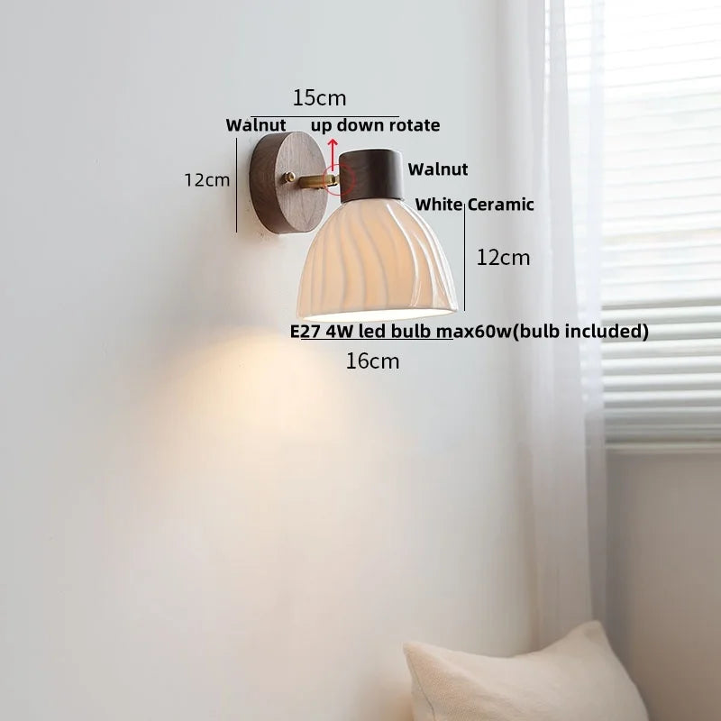 DecorBites™ Ceramic Walnut Wood Wall Light - Modern Nordic Bar Reading Bedside Lamp