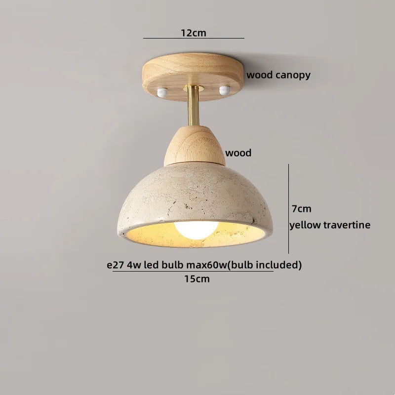 DecorBites™ Acrylic LED Ceiling Lamp Yellow Travertine Wood Canopy Wabi Sabi Style