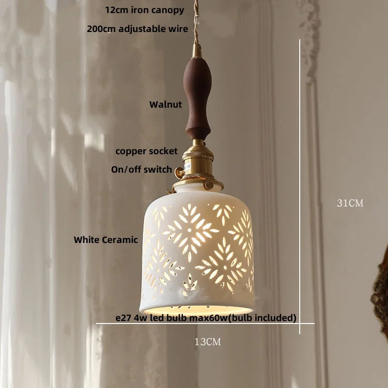 DecorBites™ Brown Wood LED Pendant Lamp Ceramic Nordic Hanging Light Fixtures
