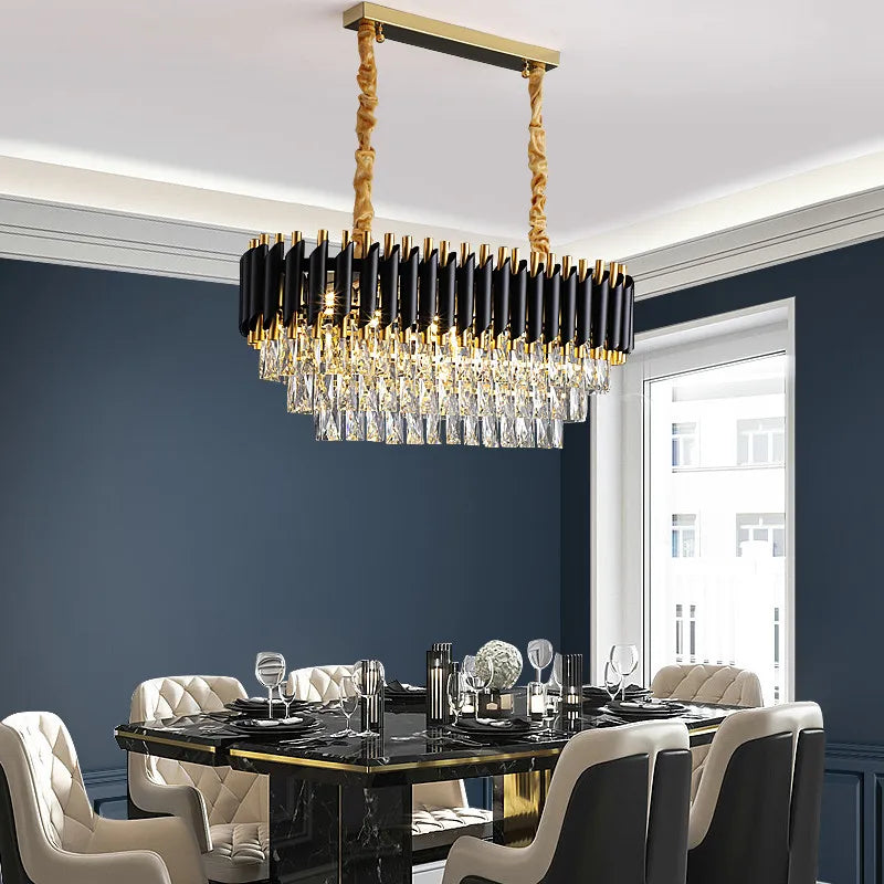 DecorBites™ Crystal LED Pendant Light Chandelier: Modern Black Luxury Lighting for Home Decor