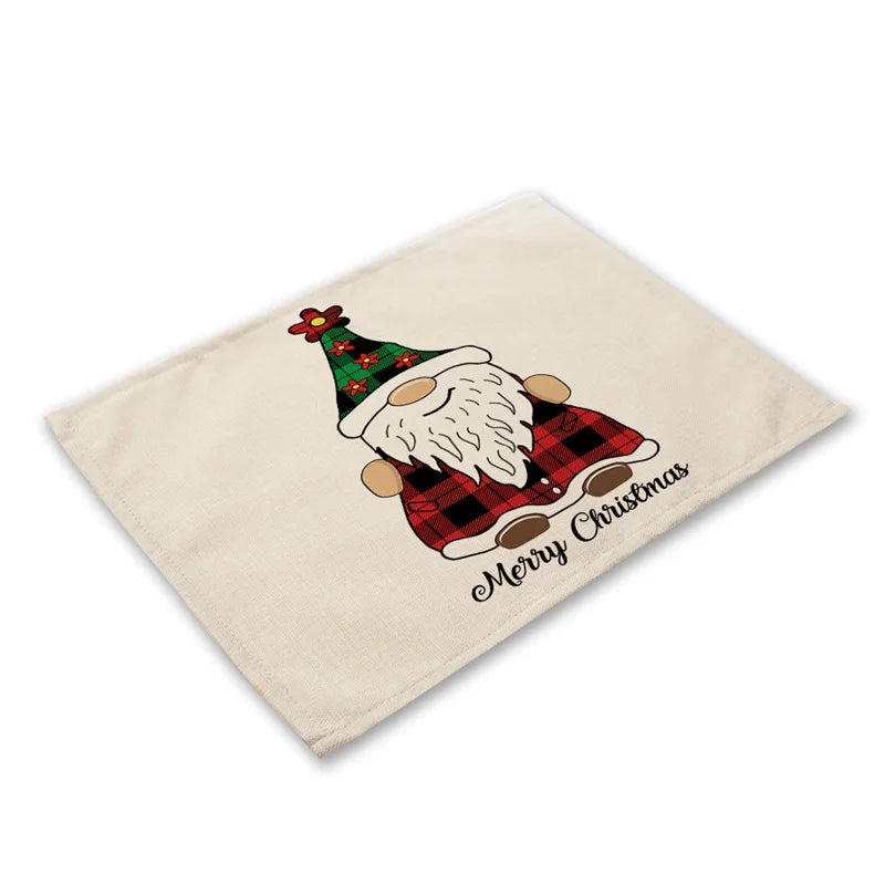 DecorBites™ Christmas Linen Dining Table Mats - Festive Home Decor with Santa Claus Print