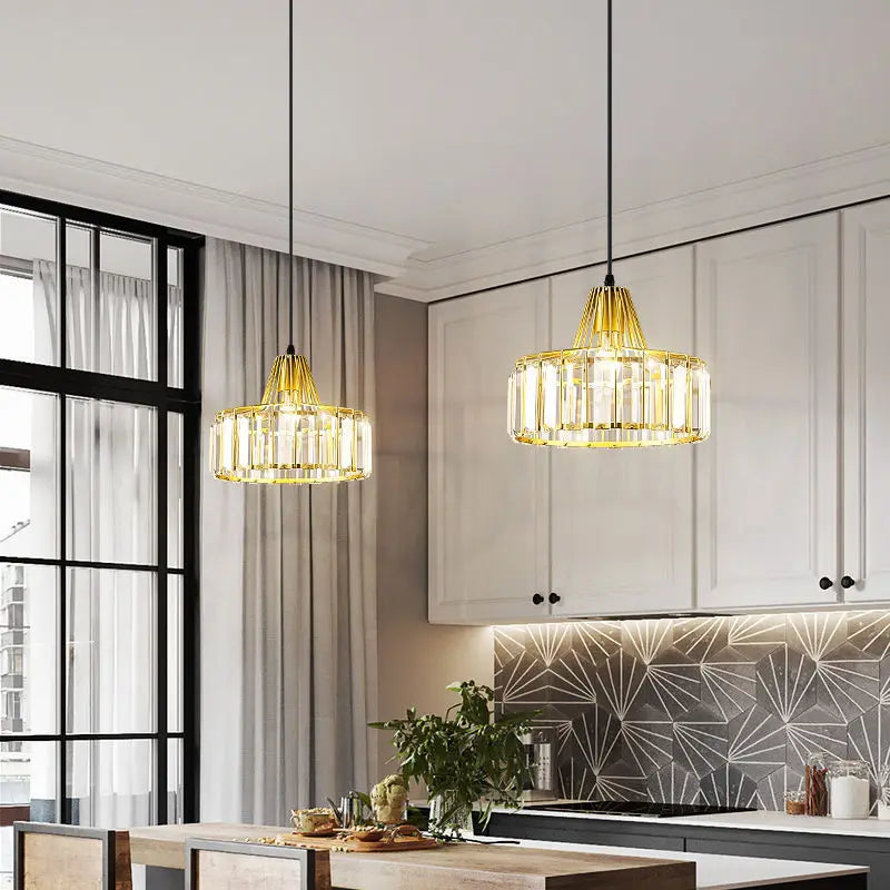 DecorBites™ Crystal LED Pendant Light: Retro Gold Lampshade for Living Room, Bedroom, Dining Room