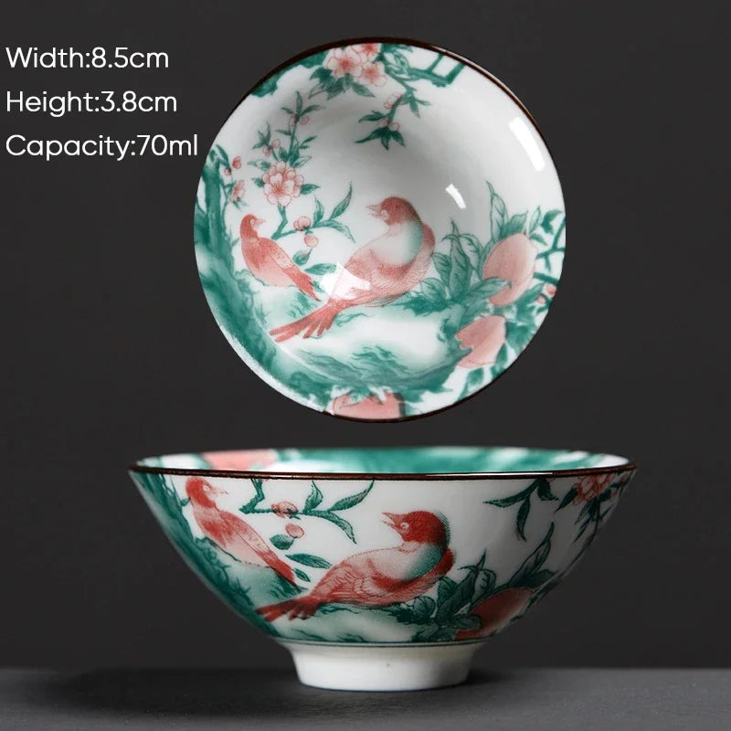 DecorBites™ Blue & White Ceramic Kung Fu Tea Cup - Japanese Style Porcelain Sake Cups