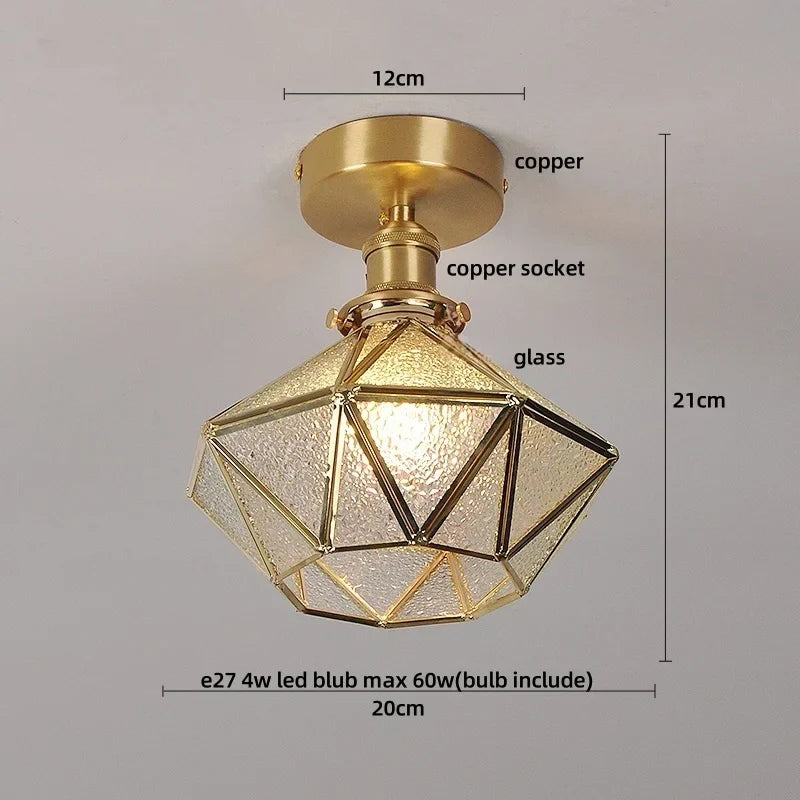 DecorBites™ Glass Grid LED Ceiling Lamp: Luxury Crystal Nordic Copper Ceiling Lights