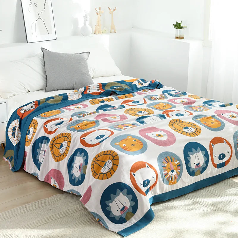 DecorBites™ Cat Cartoon Animal Pure Cotton Gauze Towel Blanket for Adults and Children